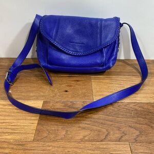Aimee Kestenberg Vibrant Blue leather Crossbody Bag pre owned braided trim